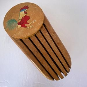 Antique Rooster Hanging Knife Block 5 Slot  Wooden Made in Japan